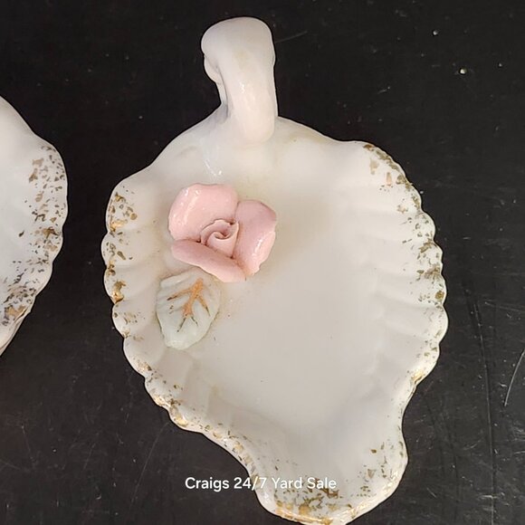 Pair Swan Porcelain Salt Cellars Roses Japan Mid Century MCM Vintage - Picture 4 of 8